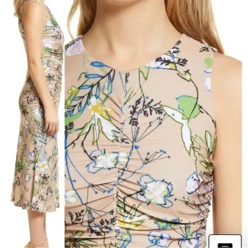 Halogen Floral Print Midi Dress - Beige and Green - Picture 4 of 11